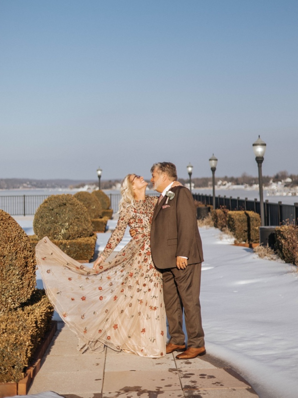 Mac Duggal Blush Floral Long-Sleeve Embroidered Tulle Gown